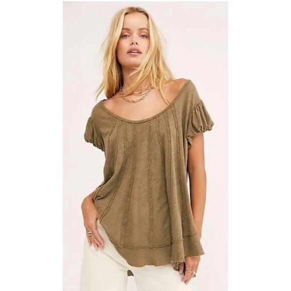Free People Tops - We The Free Free New Star Green Linen Blend Bohemian Oversized Blouse, M